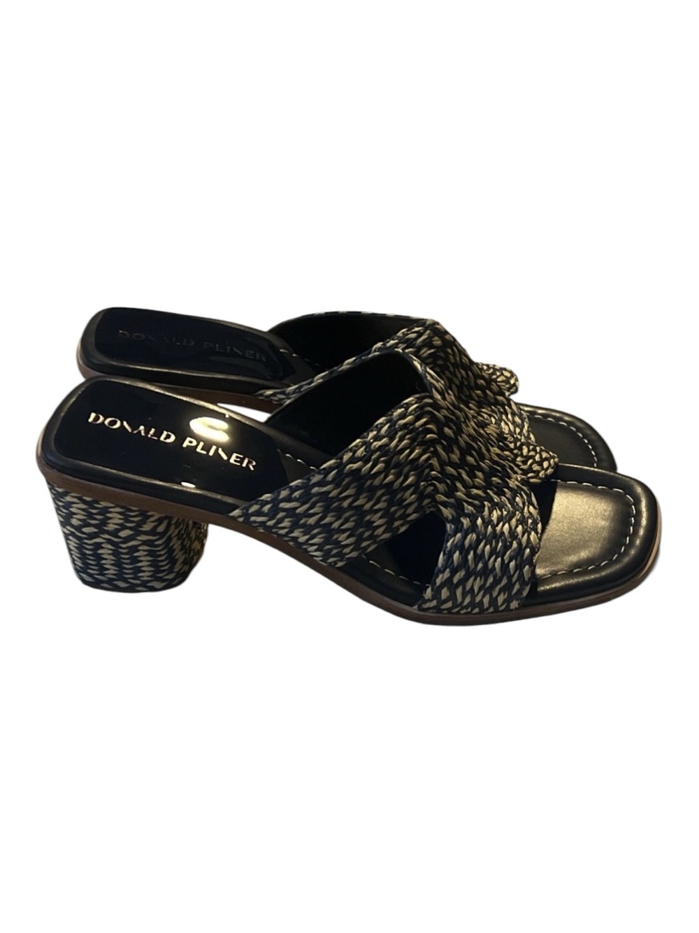 NIB Donald J. Pliner Navy and Cream Raffia Woven Slide Sandals Sz 8.5